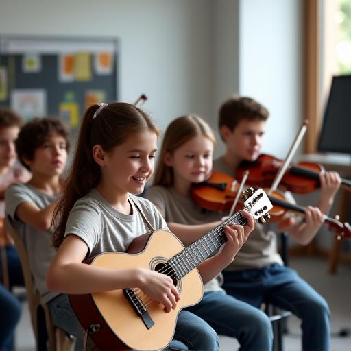 Estudiantes aprendiendo instrumentos musicales en AndinaChord Academy