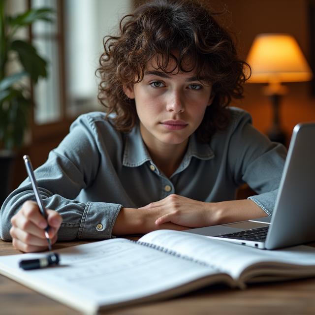 Estudiante aprendiendo teoría musical y armonía